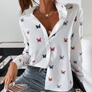 FLY AWAY WITH ME butterfly print button down blous